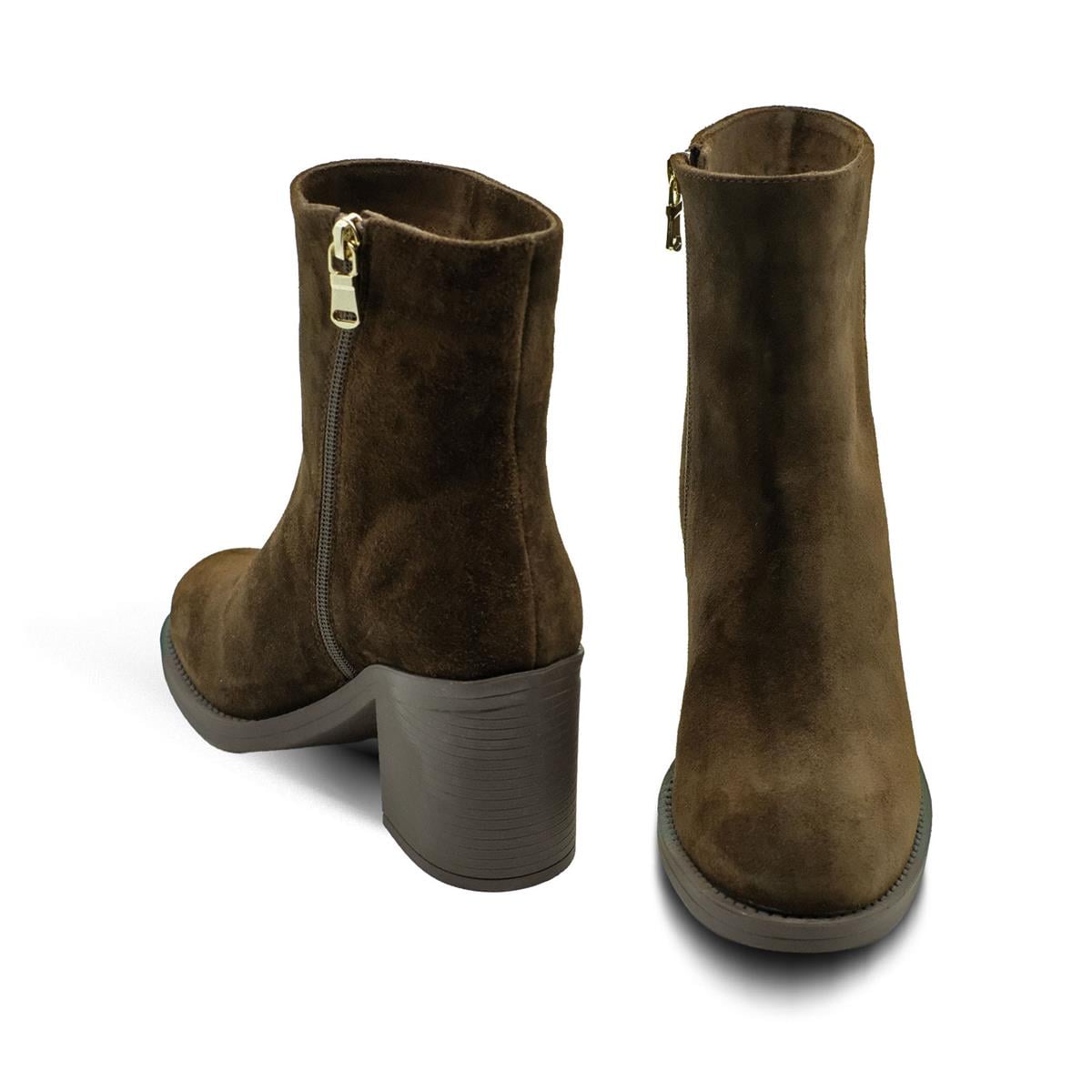 VARIO Hakiki Deri Fermuarlı Kauçuk Taban Bot Z590 YARMA SUET KAHVE 490 C63 (Split Suede Brown)