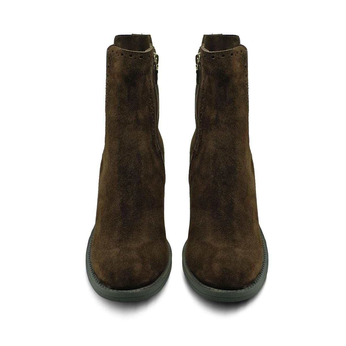 VARIO Hakiki Süet Deri Fermuarlı Bot Z590 YARMA SUET KAHVE 490 C63 (Split Suede Brown)