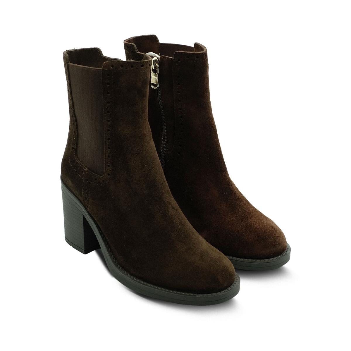 VARIO Hakiki Süet Deri Fermuarlı Bot Z590 YARMA SUET KAHVE 490 C63 (Split Suede Brown)