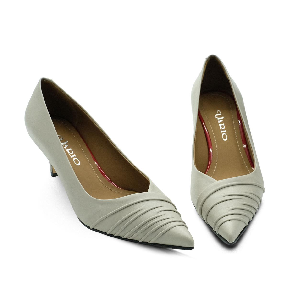 VARIO Hakiki Deri Sivri Burunlu Kısa Topuklu Ayakkabı 778 VİZON