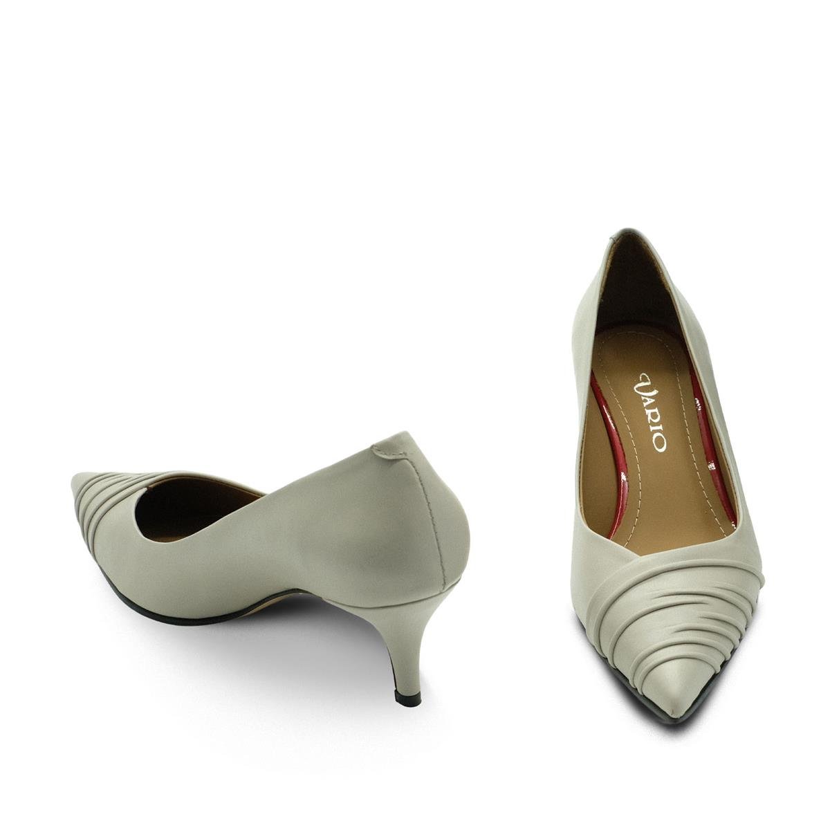 VARIO Hakiki Deri Sivri Burunlu Kısa Topuklu Ayakkabı 778 VİZON