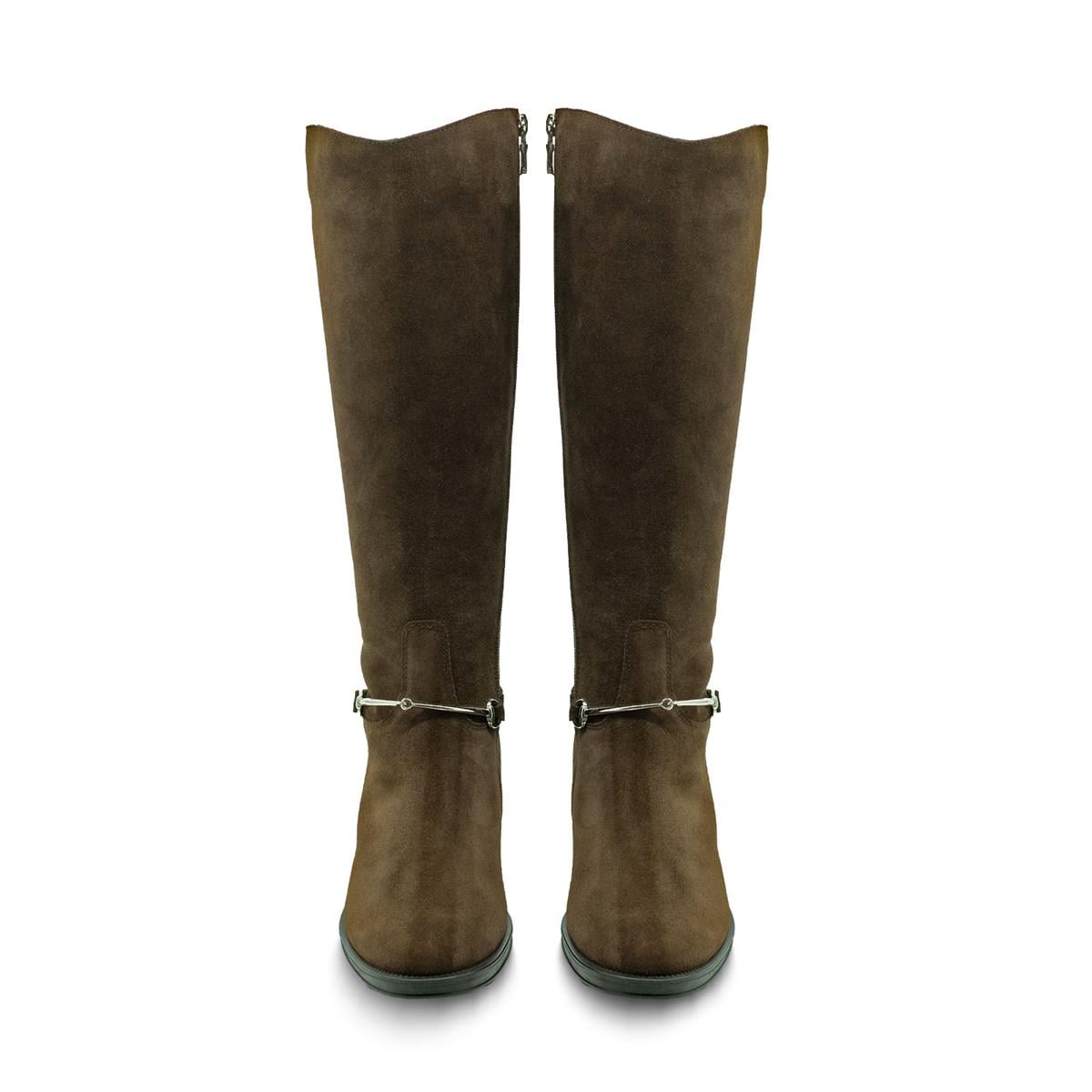 VARIO Diz Altı Fermuarlı Kauçuk Tabalı Çizme Z590 YARMA SUET KAHVE 490 C63 (Split Suede Brown)