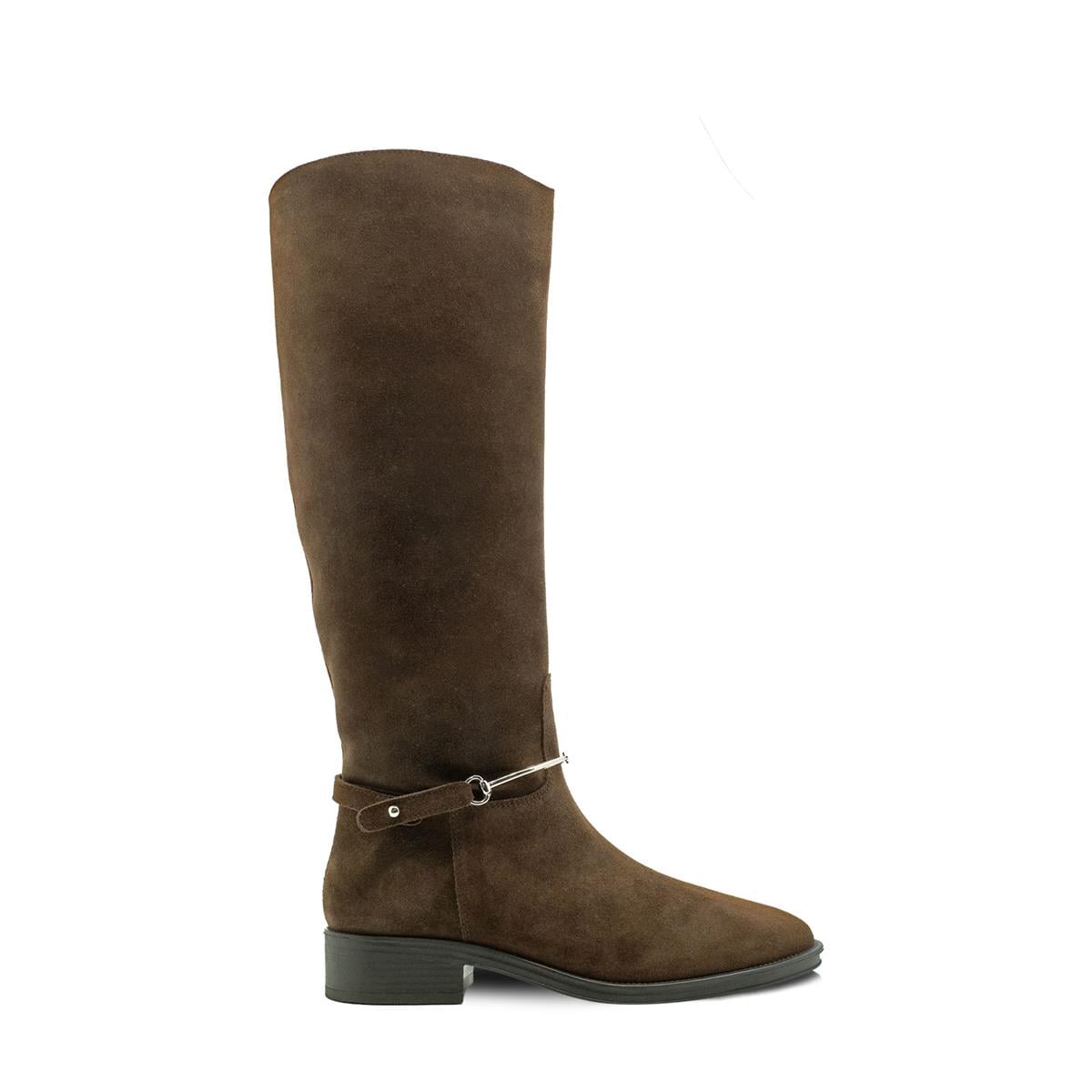 VARIO Diz Altı Fermuarlı Kauçuk Tabalı Çizme Z590 YARMA SUET KAHVE 490 C63 (Split Suede Brown)
