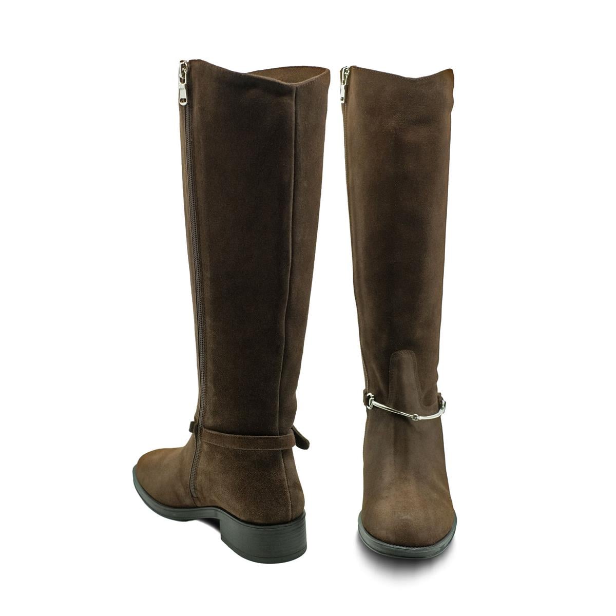VARIO Diz Altı Fermuarlı Kauçuk Tabalı Çizme Z590 YARMA SUET KAHVE 490 C63 (Split Suede Brown)