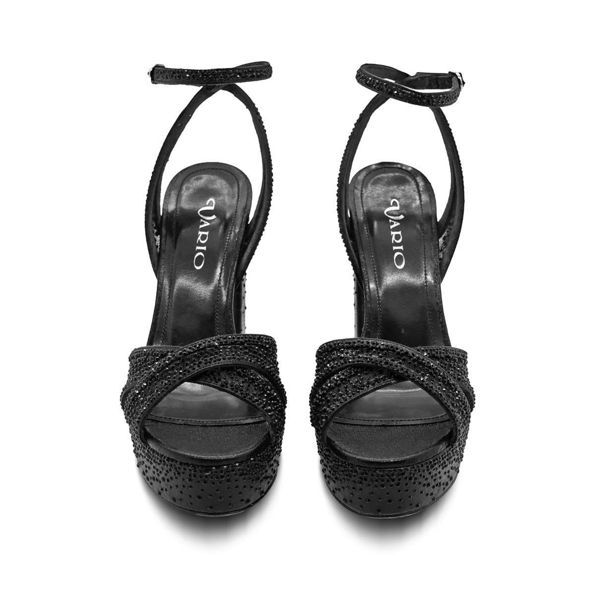 VARIO Taş Detaylı Platform Topuklu Bilek Bantlı Ayakkabı V07 SIYAH SATEN TASLI (Black Satin Stone)