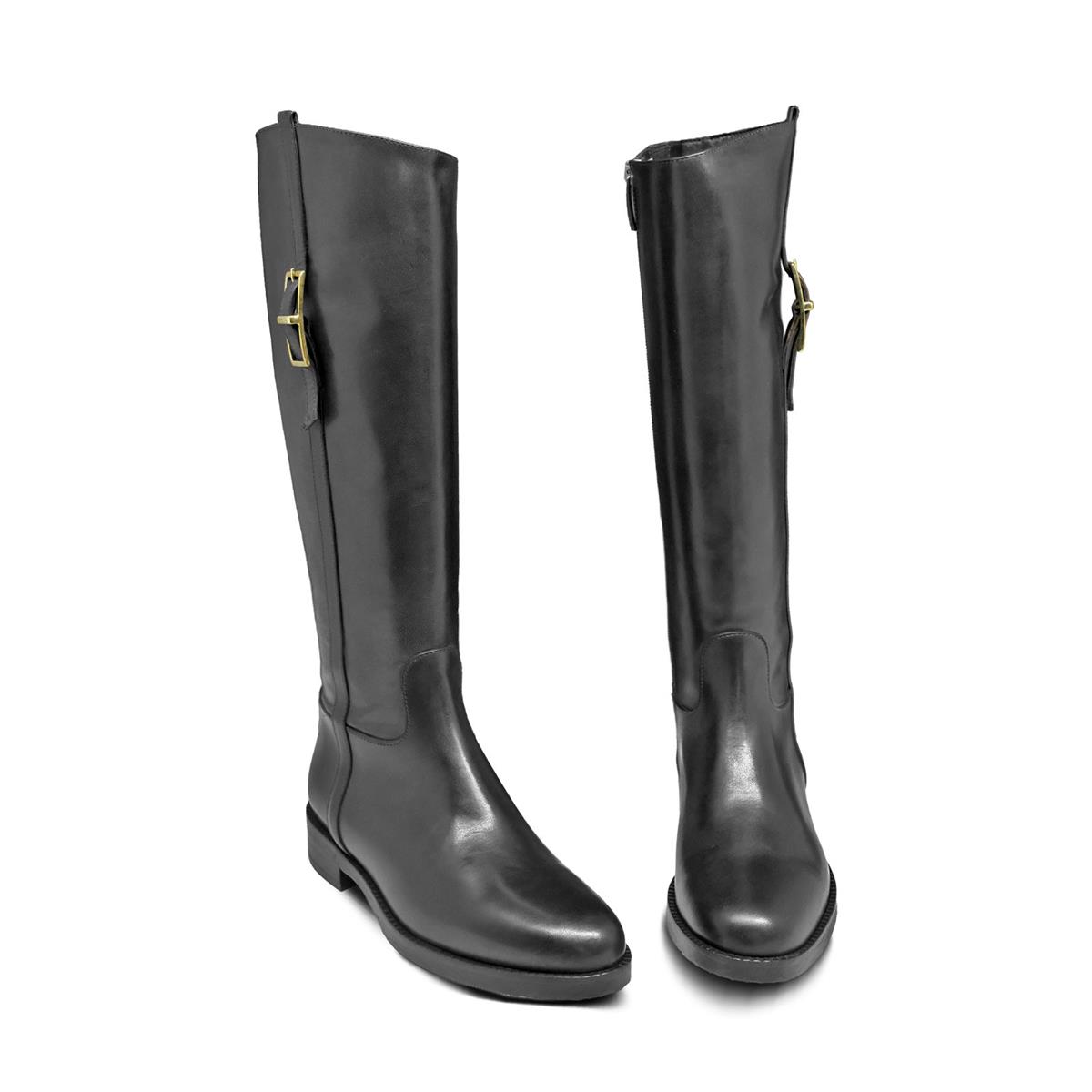 VARIO Hakiki Deri Fermuarlı Kaymaz Taban Kadın Çizme L10 NATURE NERO (Nature Black)