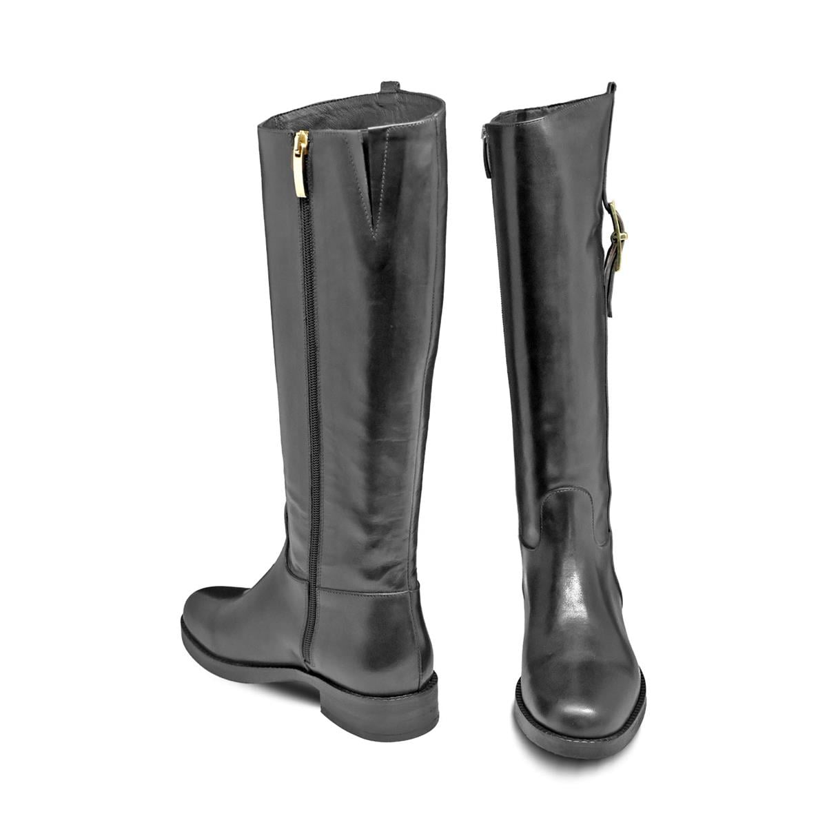 VARIO Hakiki Deri Fermuarlı Kaymaz Taban Kadın Çizme L10 NATURE NERO (Nature Black)