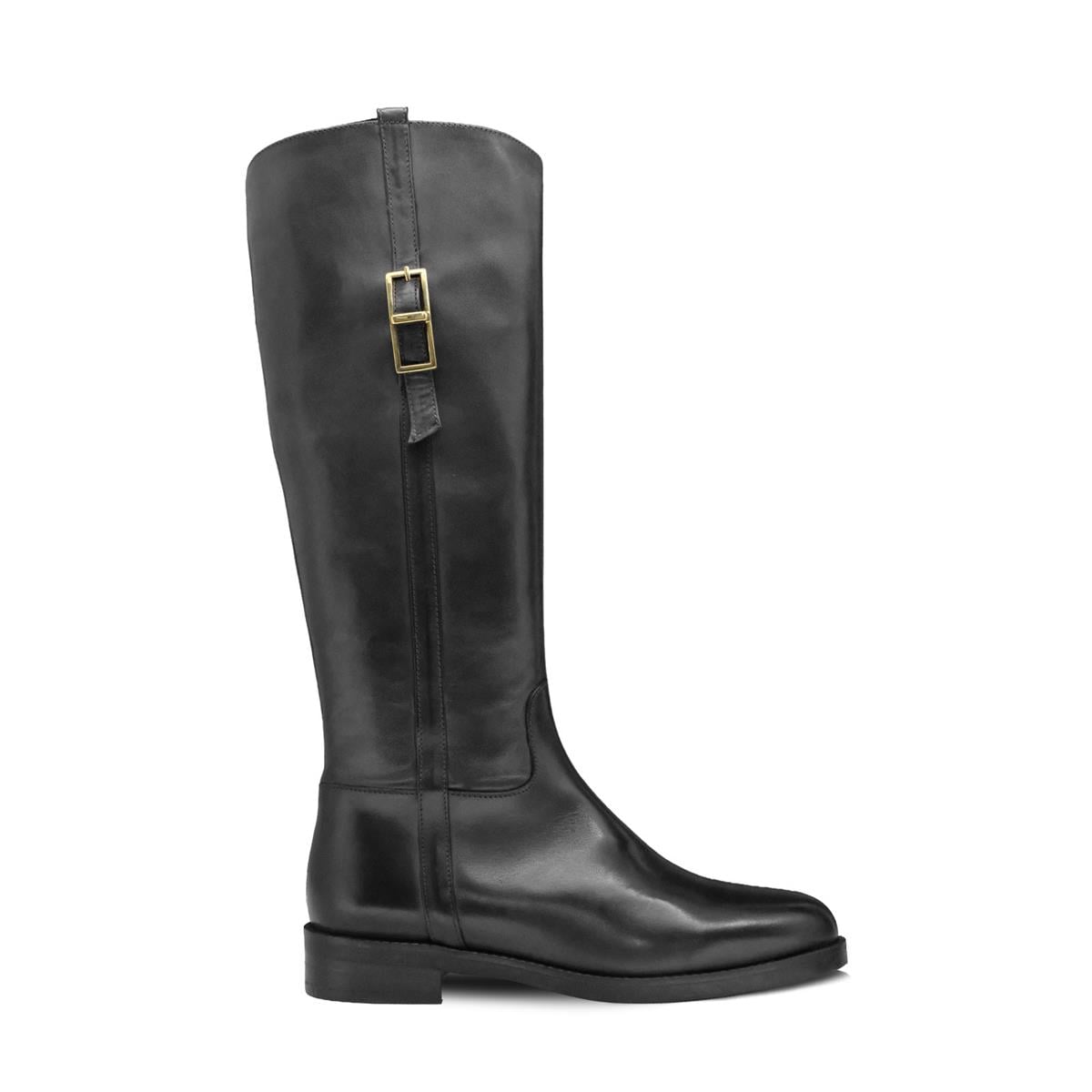 VARIO Hakiki Deri Fermuarlı Kaymaz Taban Kadın Çizme L10 NATURE NERO (Nature Black)