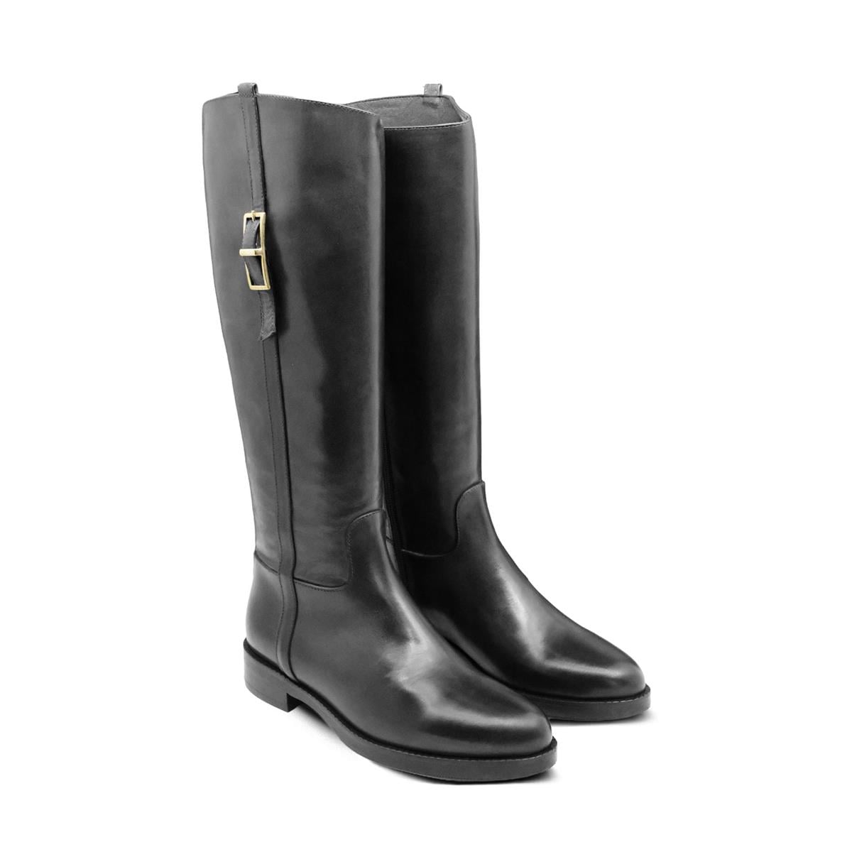 VARIO Hakiki Deri Fermuarlı Kaymaz Taban Kadın Çizme L10 NATURE NERO (Nature Black)