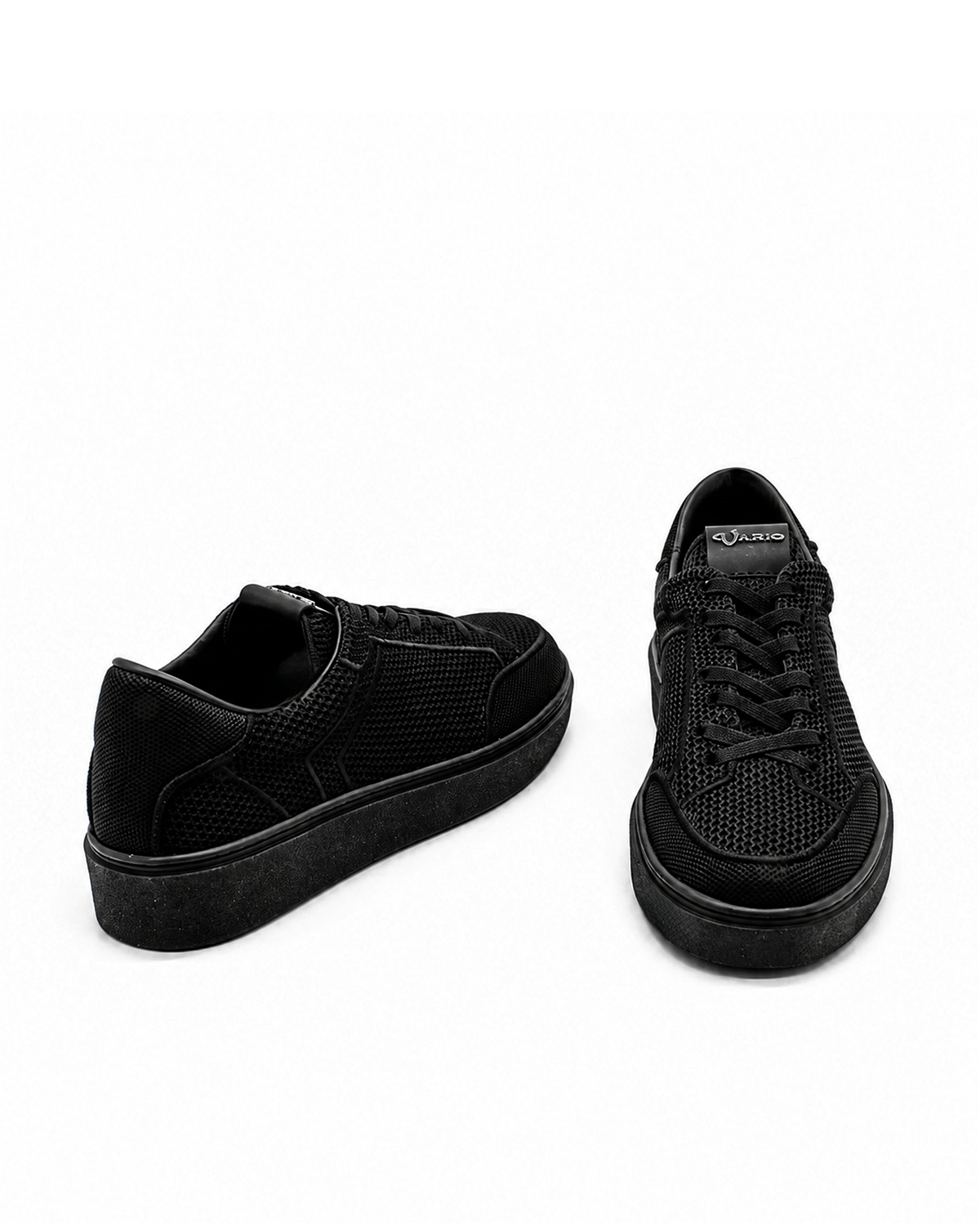 VARIO Örgü File Tekstil Erkek Sneaker Ayakkabı Z658 SİYAH DERİ+SİYAH TRİKO