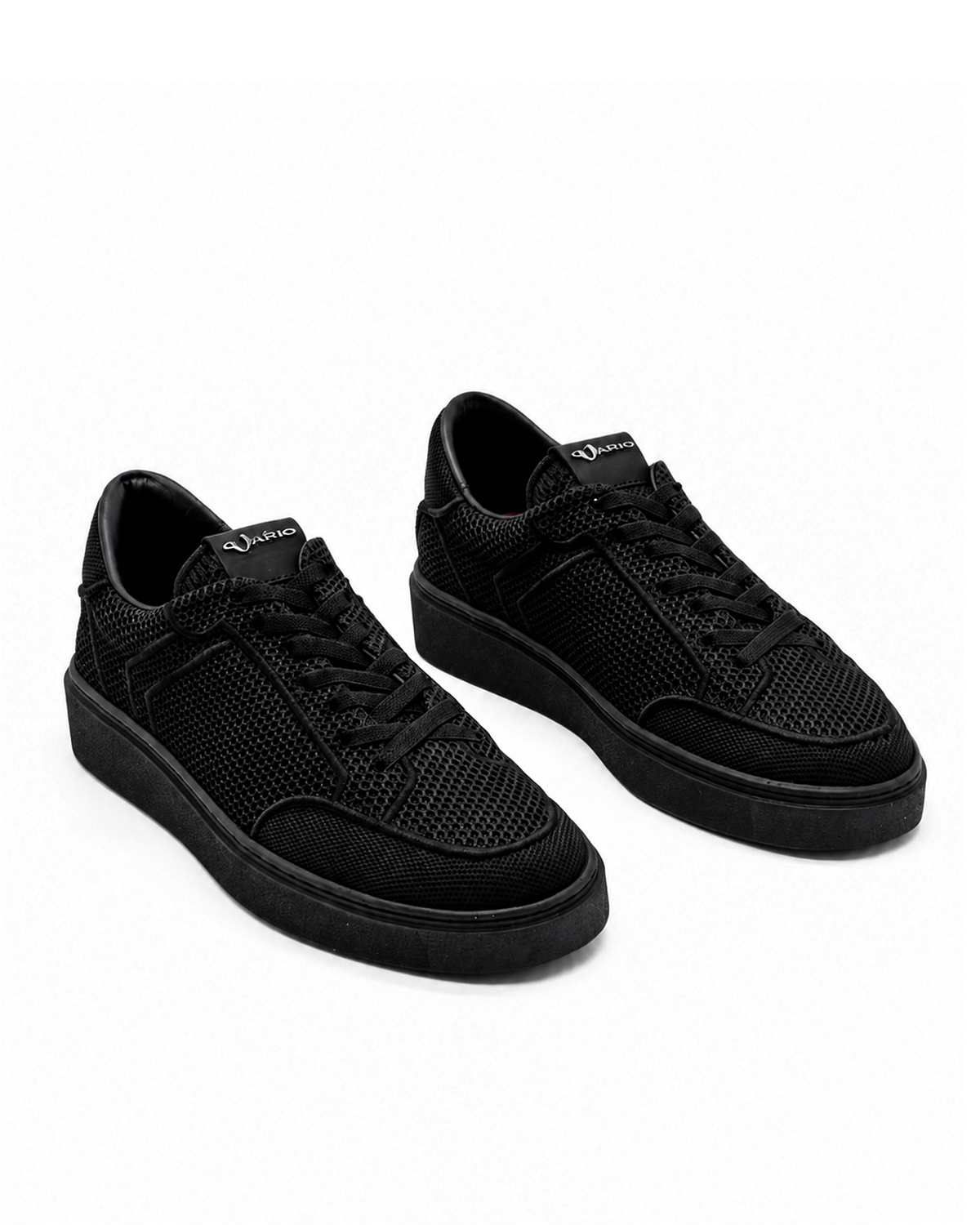 VARIO Örgü File Tekstil Erkek Sneaker Ayakkabı Z658 SİYAH DERİ+SİYAH TRİKO