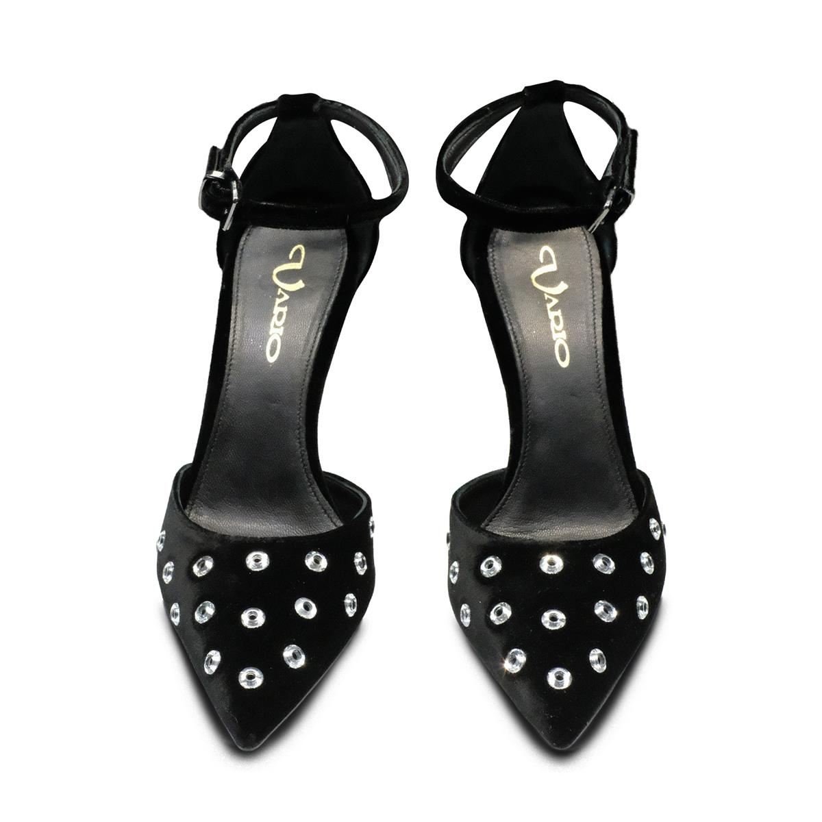 VARIO Kadife Taş Detaylı Bilekten Tokalı Kadın Topuklu Ayakkabı 244 VELLUTO NERO (Kadife Siyah)