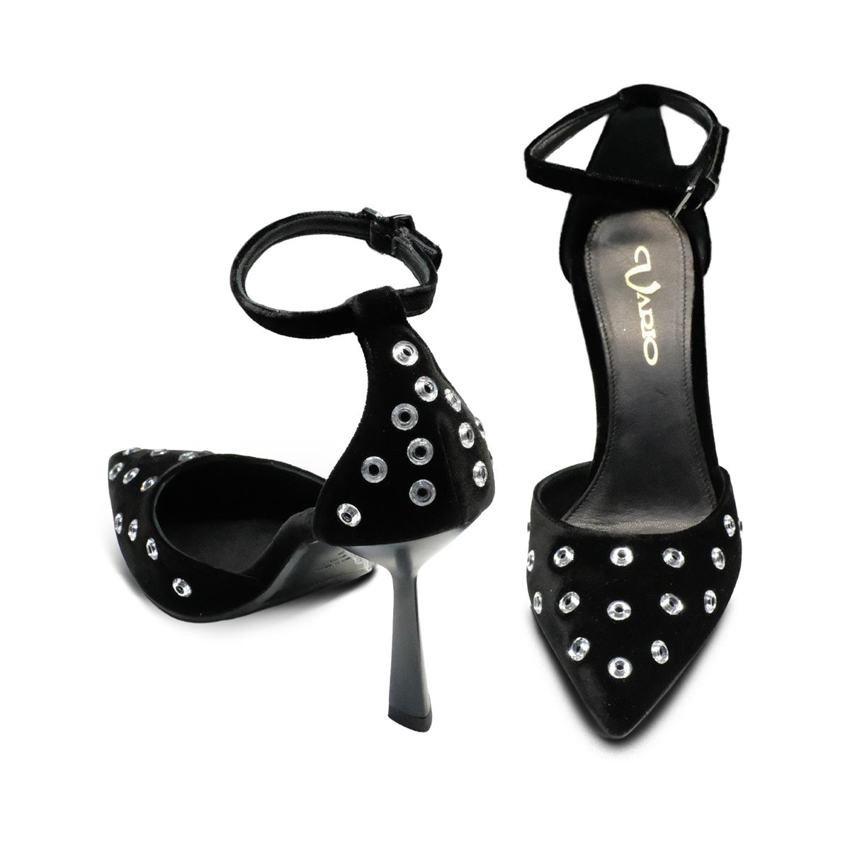 VARIO Kadife Taş Detaylı Bilekten Tokalı Kadın Topuklu Ayakkabı 244 VELLUTO NERO (Kadife Siyah)