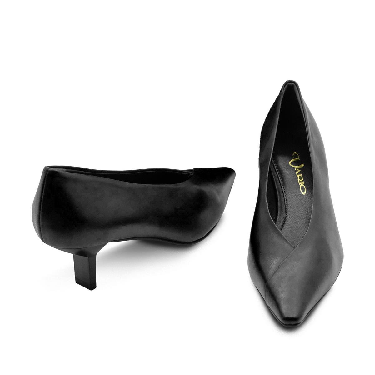 VARIO Hakiki Deri Sivri Burunlu Kare Topuklu Ayakkabı 206 NAPPA NERA (Siyah)