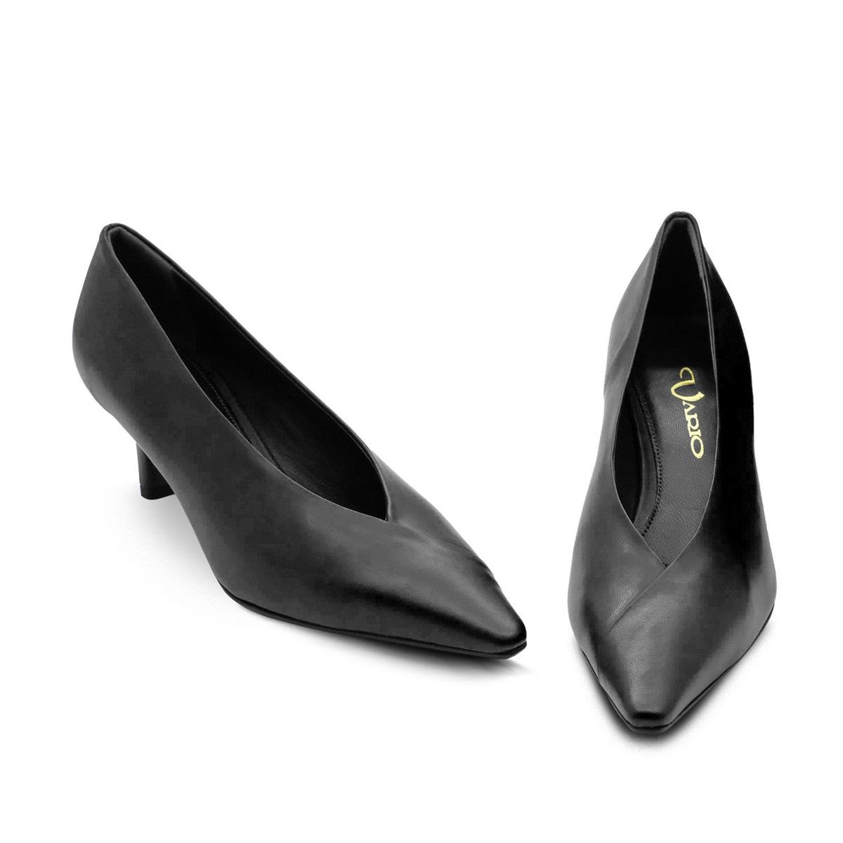 VARIO Hakiki Deri Sivri Burunlu Kare Topuklu Ayakkabı 206 NAPPA NERA (Siyah)
