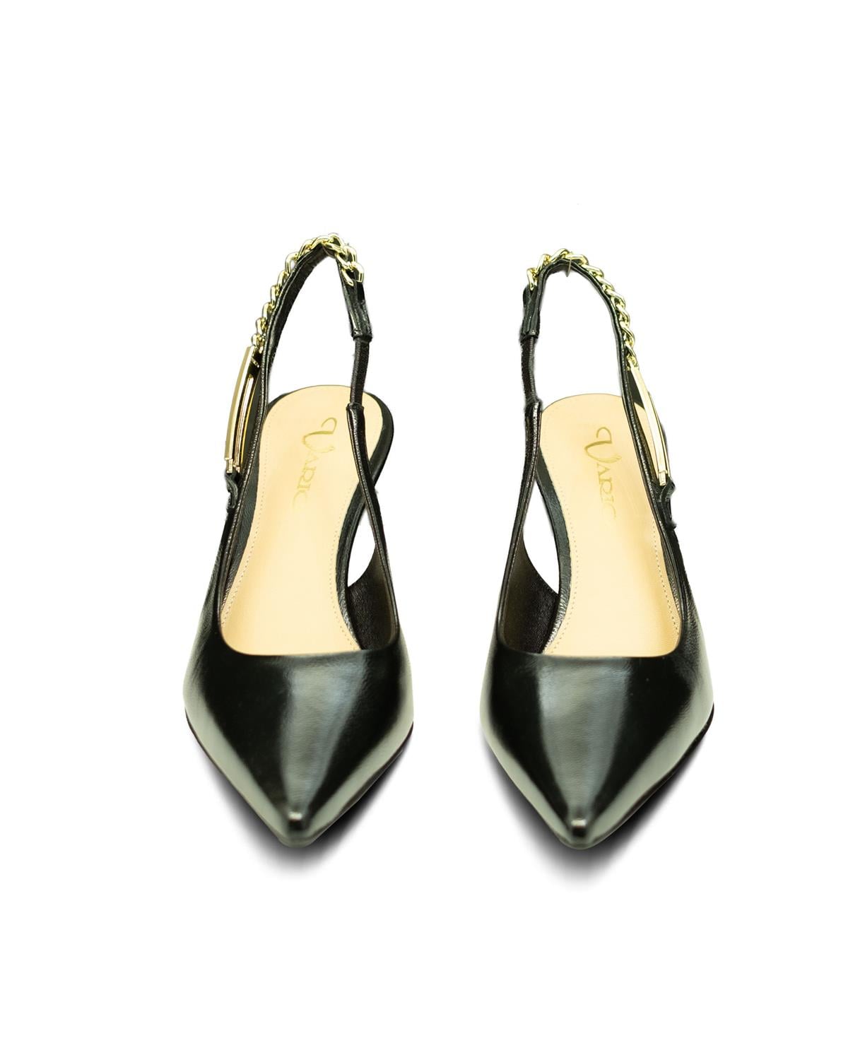 VARIO Hakiki Parlak Deri Slingback Topuklu Ayakkabı Z482 VERLUX NERO (Parlak Siyah)