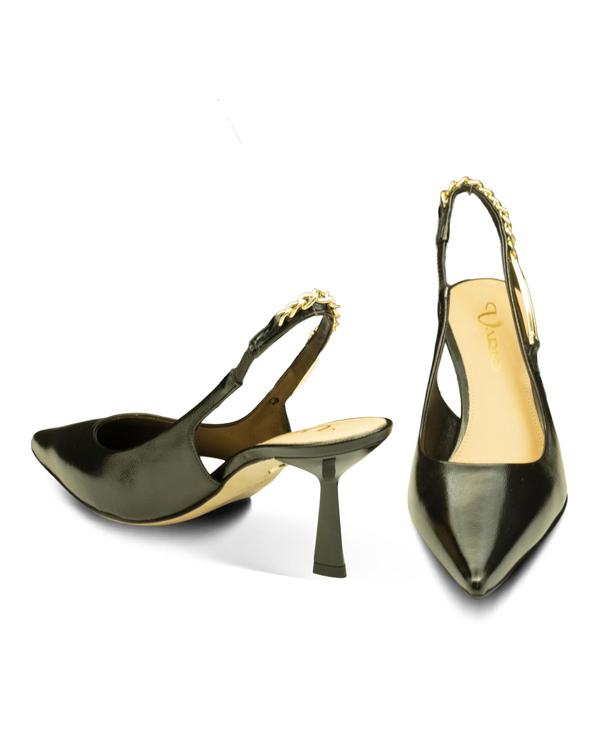VARIO Hakiki Parlak Deri Slingback Topuklu Ayakkabı Z482 VERLUX NERO (Parlak Siyah)