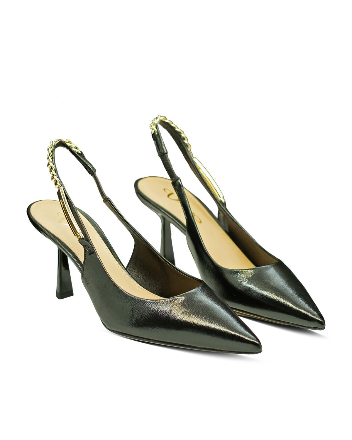 VARIO Hakiki Parlak Deri Slingback Topuklu Ayakkabı Z482 VERLUX NERO (Parlak Siyah)