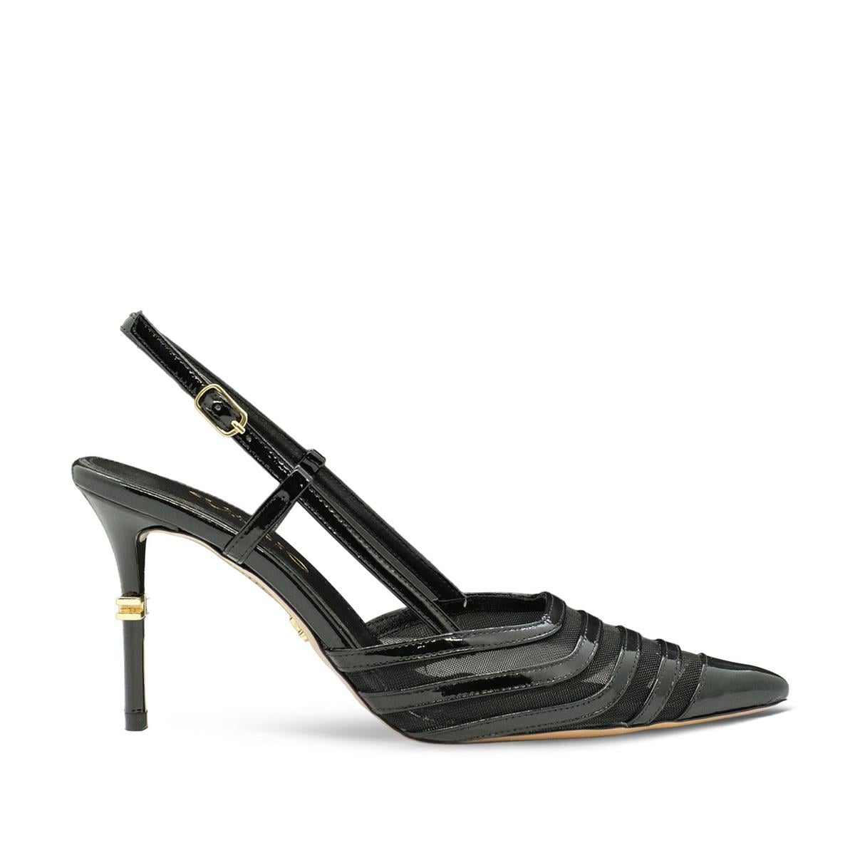 VARIO Hakiki Parlak Deri ve File Detaylı Kadın Ayakkabı Y36 SIYAH RUGAN FİLE (Black Patent Leather Mesh)