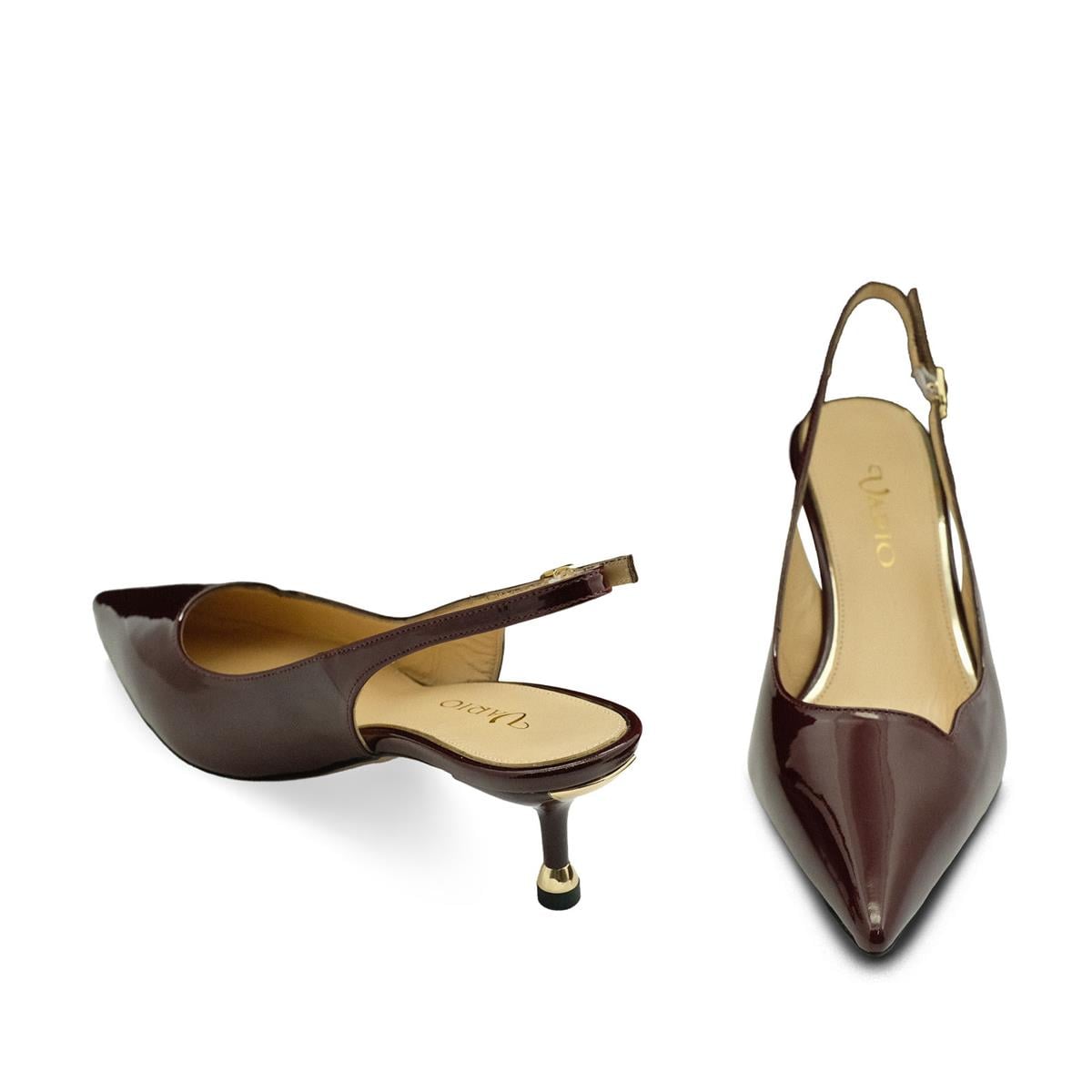 VARIO Hakiki Rugan Deri Kısa Topuklu Ayakkabı S25 BORDO RUGAN (Burgundy Patent Leather)