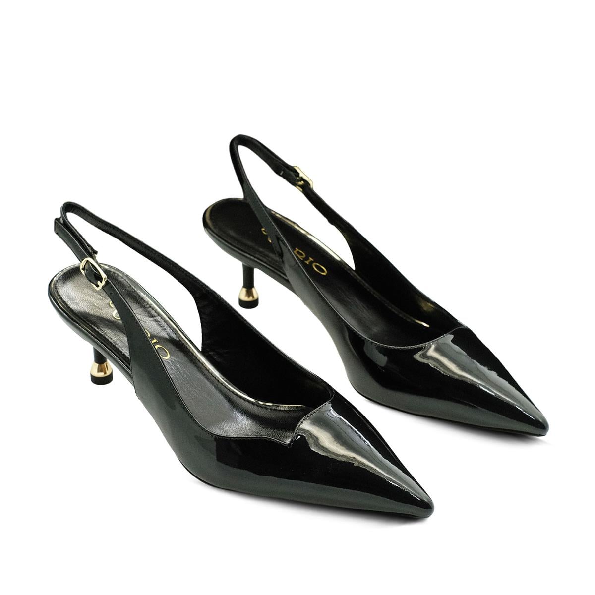 VARIO Hakiki Rugan Deri Kısa Topuklu Ayakkabı 366 SIYAH RUGAN (Black Patent Leather)
