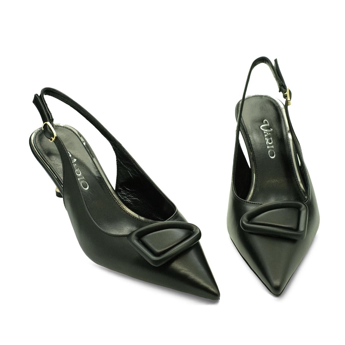 VARIO Hakiki Deri Kısa Topuklu Tokalı Ayakkabı 053 SIYAH (Black)