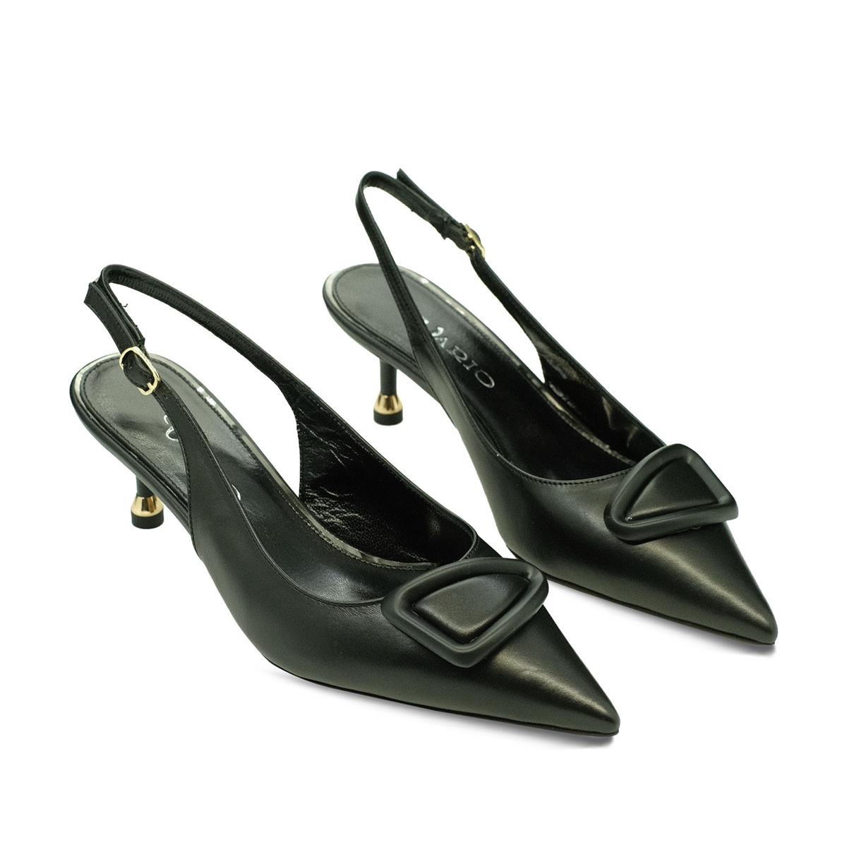 VARIO Hakiki Deri Kısa Topuklu Tokalı Ayakkabı 053 SIYAH (Black)