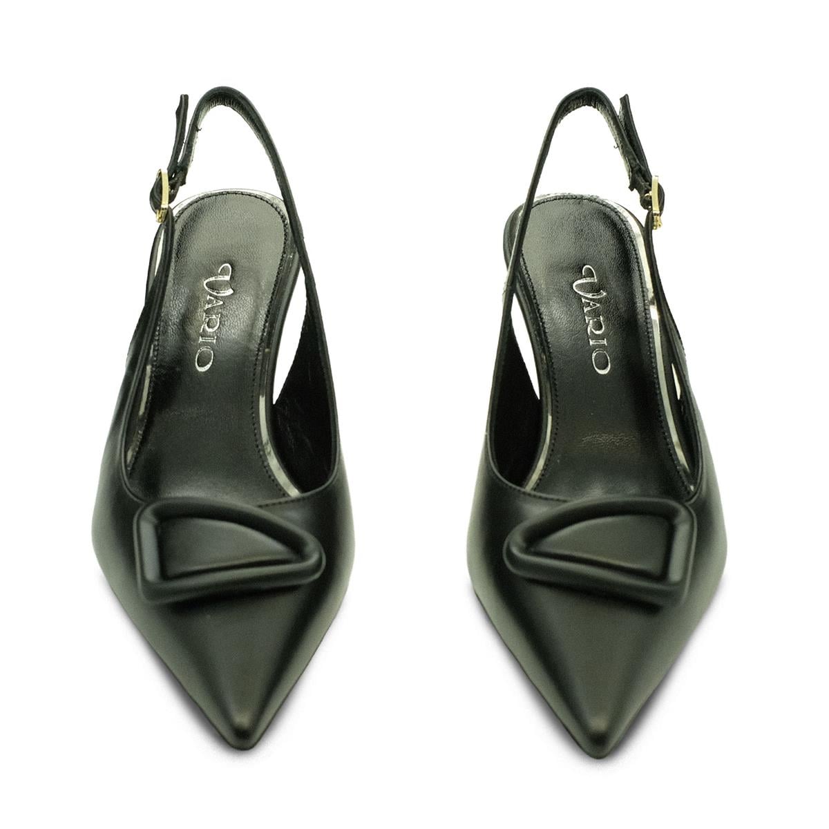 VARIO Hakiki Deri Kısa Topuklu Tokalı Ayakkabı 053 SIYAH (Black)