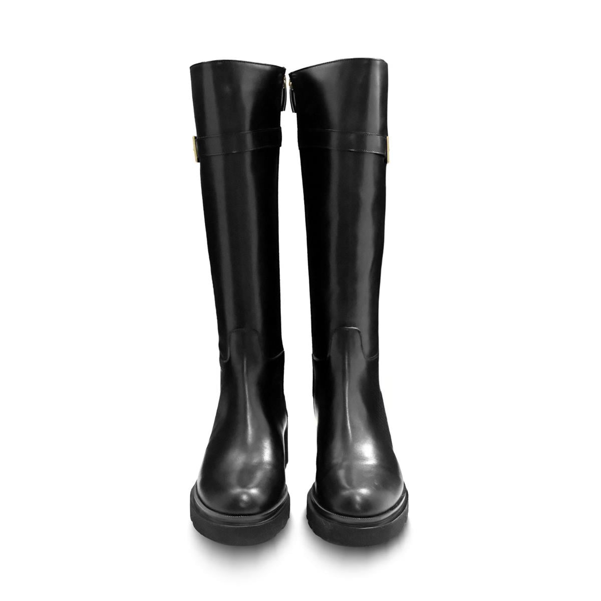 VARIO Hakiki Deri Fermuarlı Kaymaz Taban Diz Altı Kadın Çizme L10 NATURE NERO (Nature Black)