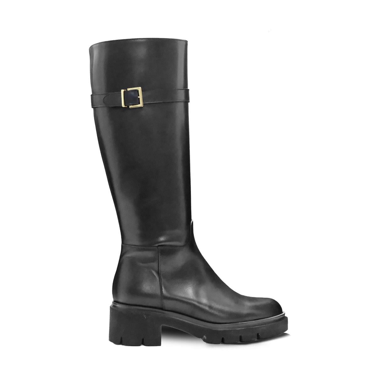 VARIO Hakiki Deri Fermuarlı Kaymaz Taban Diz Altı Kadın Çizme L10 NATURE NERO (Nature Black)