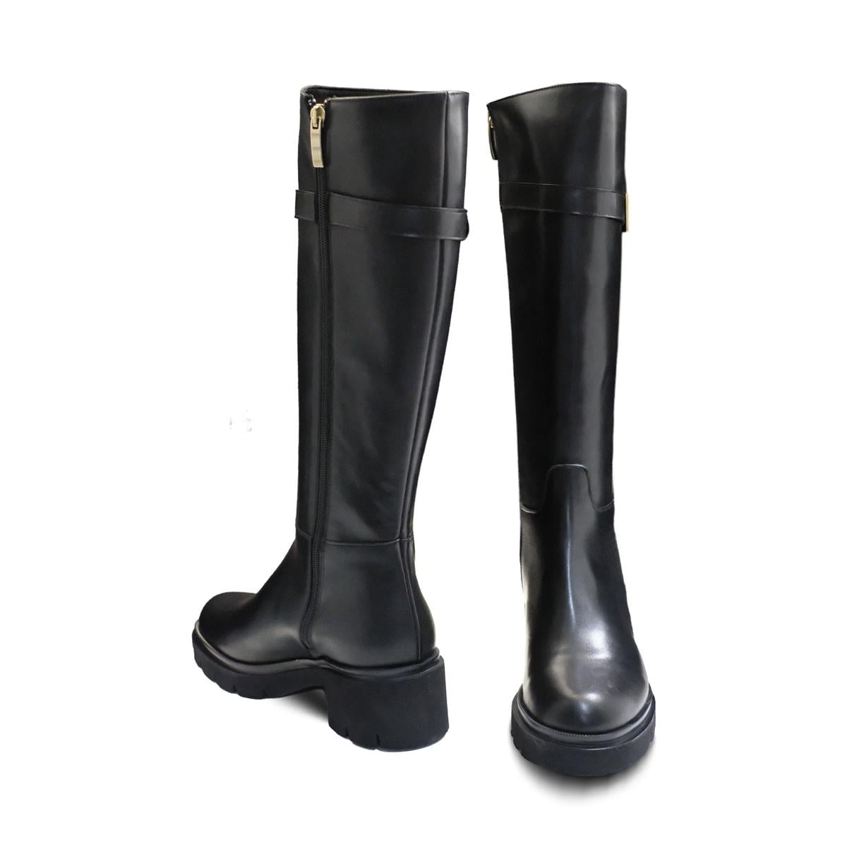 VARIO Hakiki Deri Fermuarlı Kaymaz Taban Diz Altı Kadın Çizme L10 NATURE NERO (Nature Black)