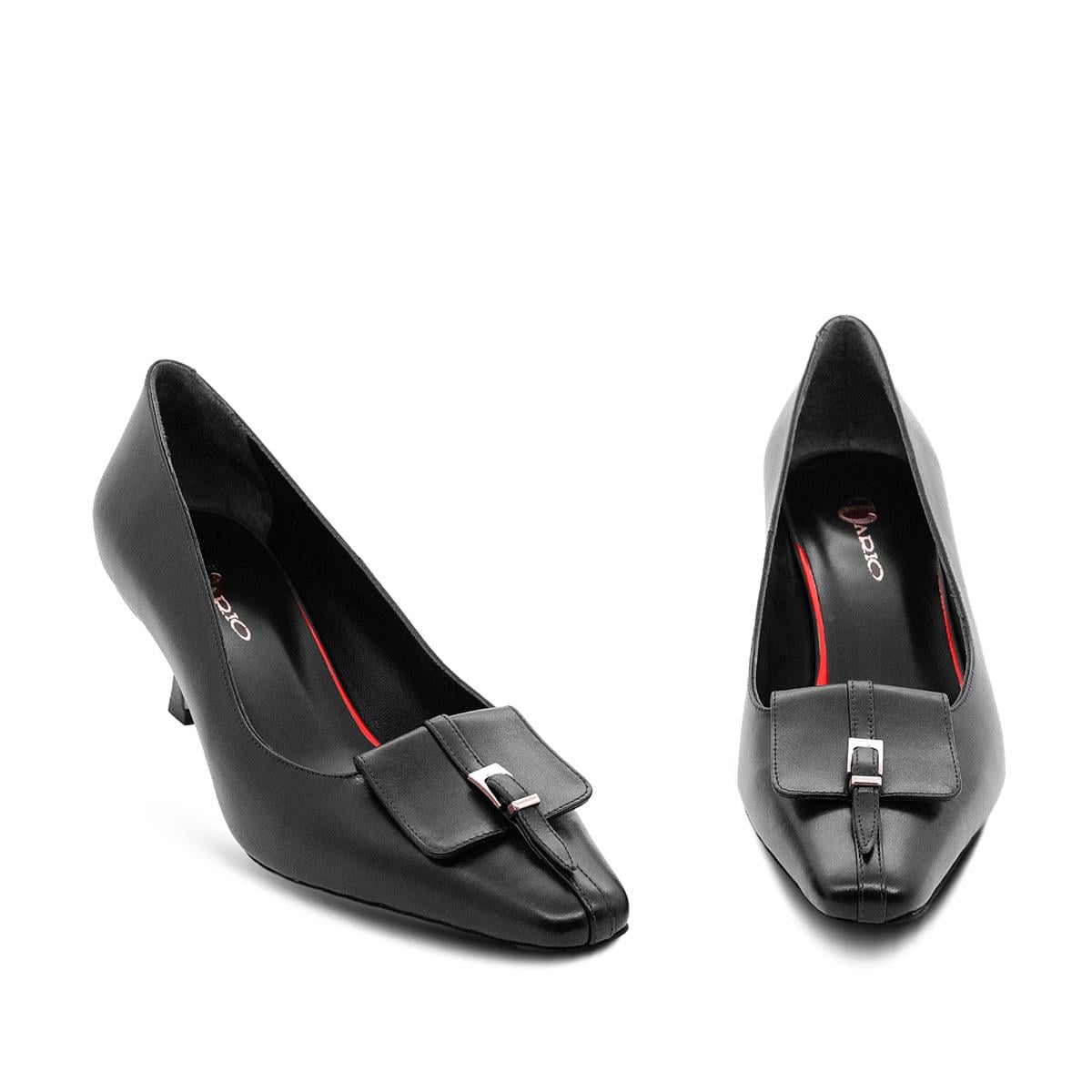 VARIO Hakiki Deri Tokalı Kısa Topuklu Kadın Ayakkabı 053 SIYAH (Black)