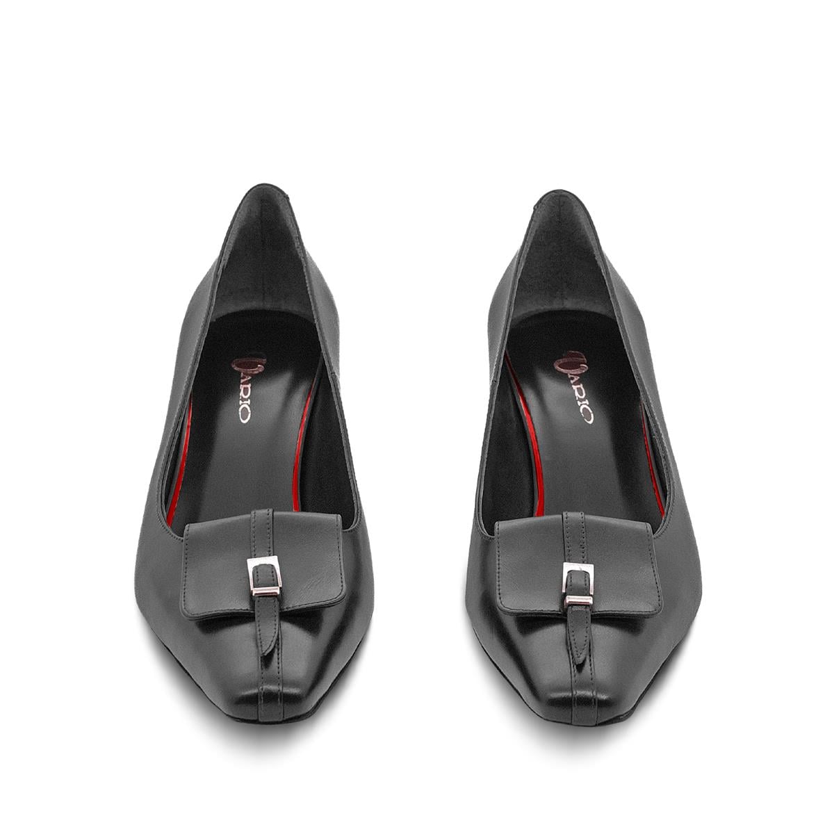 VARIO Hakiki Deri Tokalı Kısa Topuklu Kadın Ayakkabı 053 SIYAH (Black)