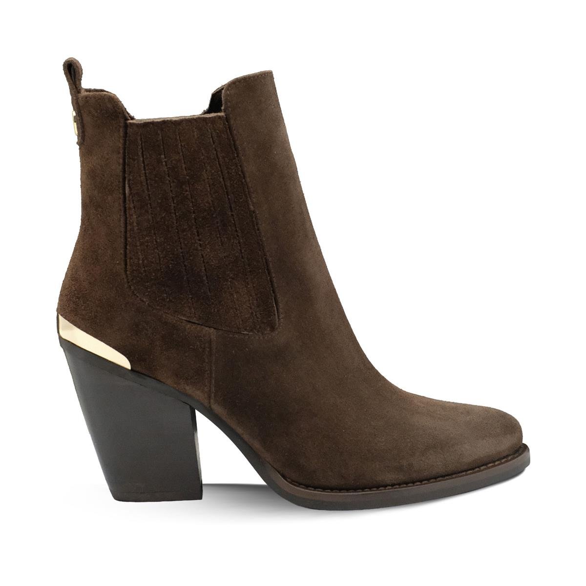 VARIO Sivri Burun Fermuarlı Hakiki Süet Deri Kadın Bot Z590 YARMA SUET KAHVE 490 C63 (Split Suede Brown)