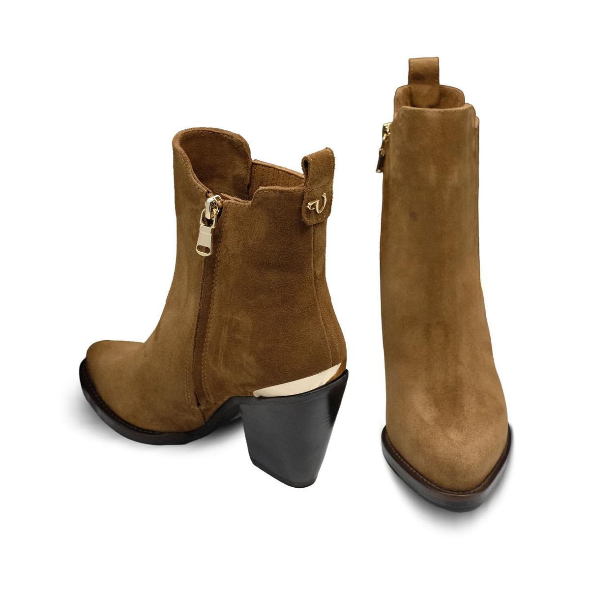 VARIO Sivri Burun Fermuarlı Hakiki Süet Deri Kadın Bot Z622 YARMA SUET SIGARO C3536