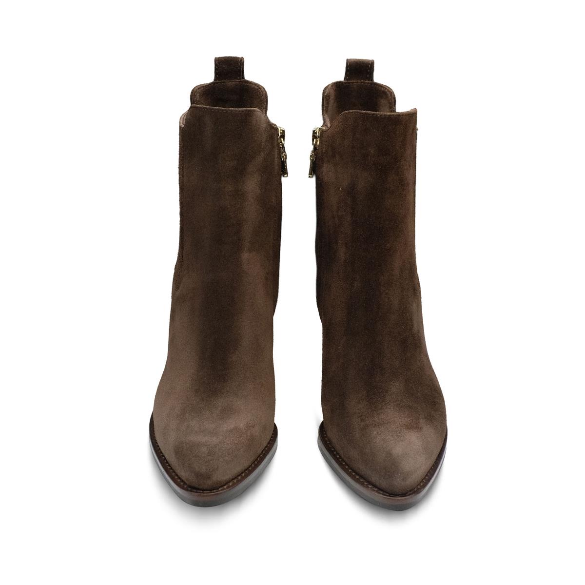 VARIO Sivri Burun Fermuarlı Hakiki Süet Deri Kadın Bot Z590 YARMA SUET KAHVE 490 C63 (Split Suede Brown)