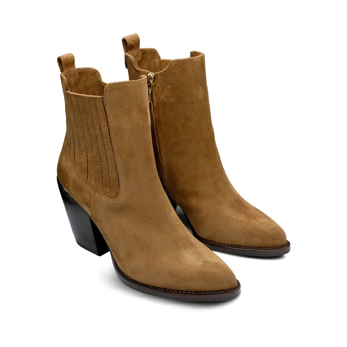 VARIO Sivri Burun Fermuarlı Hakiki Süet Deri Kadın Bot Z622 YARMA SUET SIGARO C3536