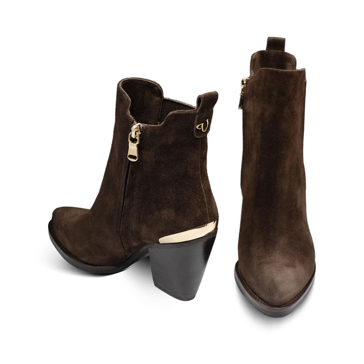 VARIO Sivri Burun Fermuarlı Hakiki Süet Deri Kadın Bot Z590 YARMA SUET KAHVE 490 C63 (Split Suede Brown)