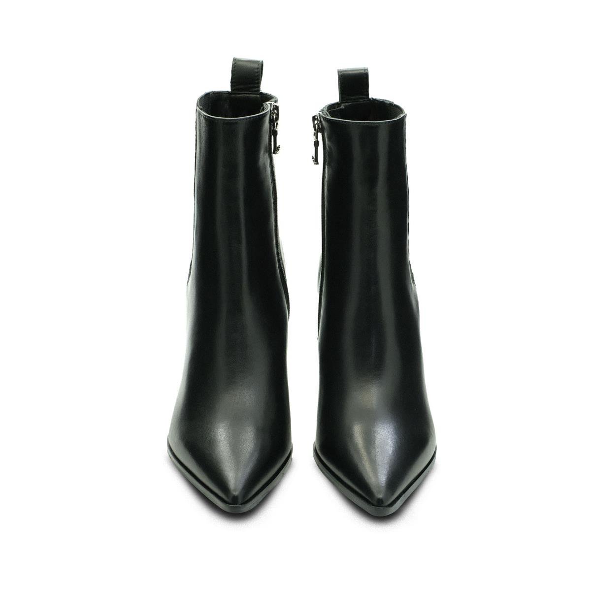 VARIO Hakiki Deri Fermuarlı Sivri Burunlu Kadın Bot Z616 NAPA SIYAH LASTIK SIYAH C302