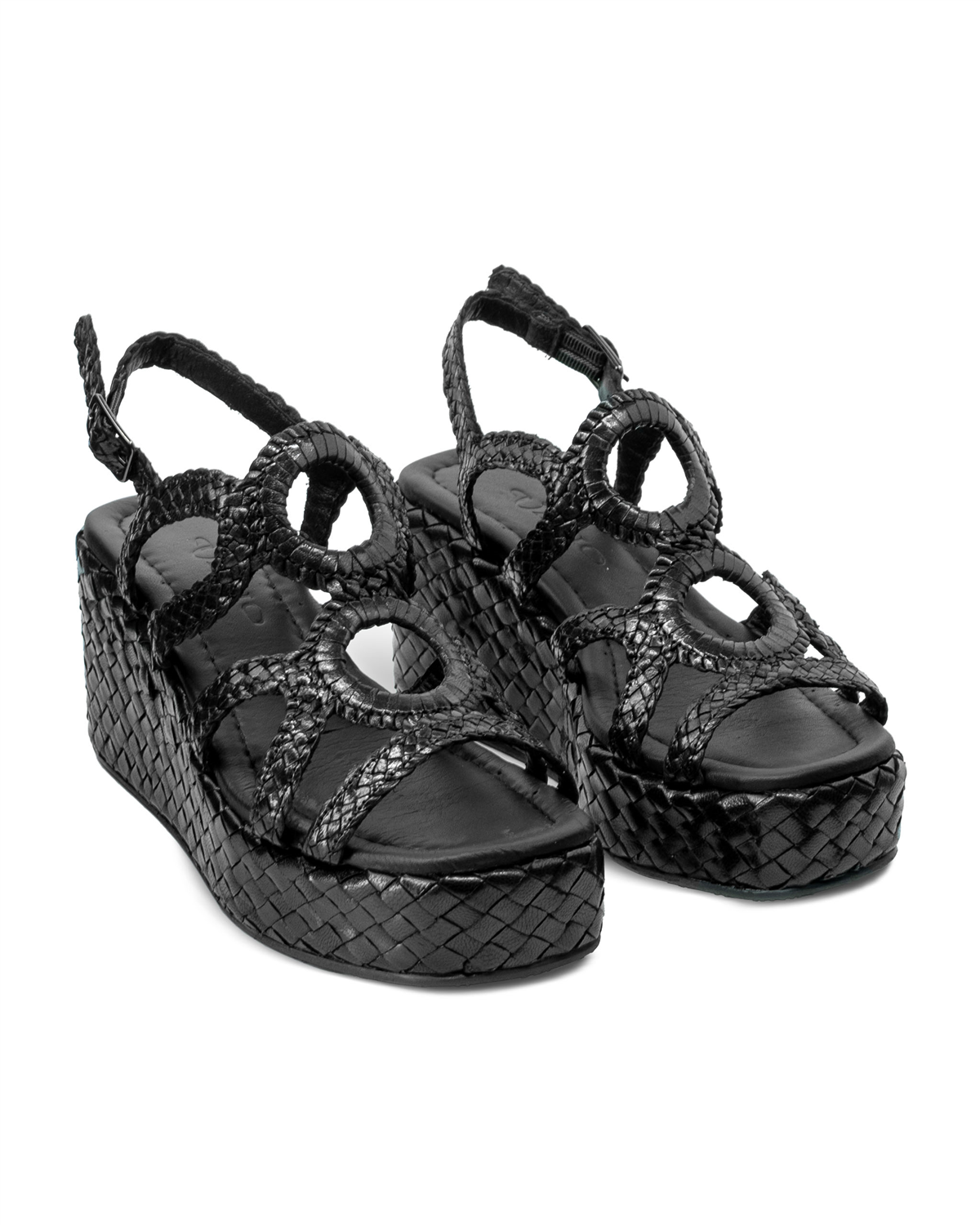 VARIO Hakiki Deri El Örgü Platform Topuklu Ayakkabı Z139 Siyah Örgü (Black Knitting)