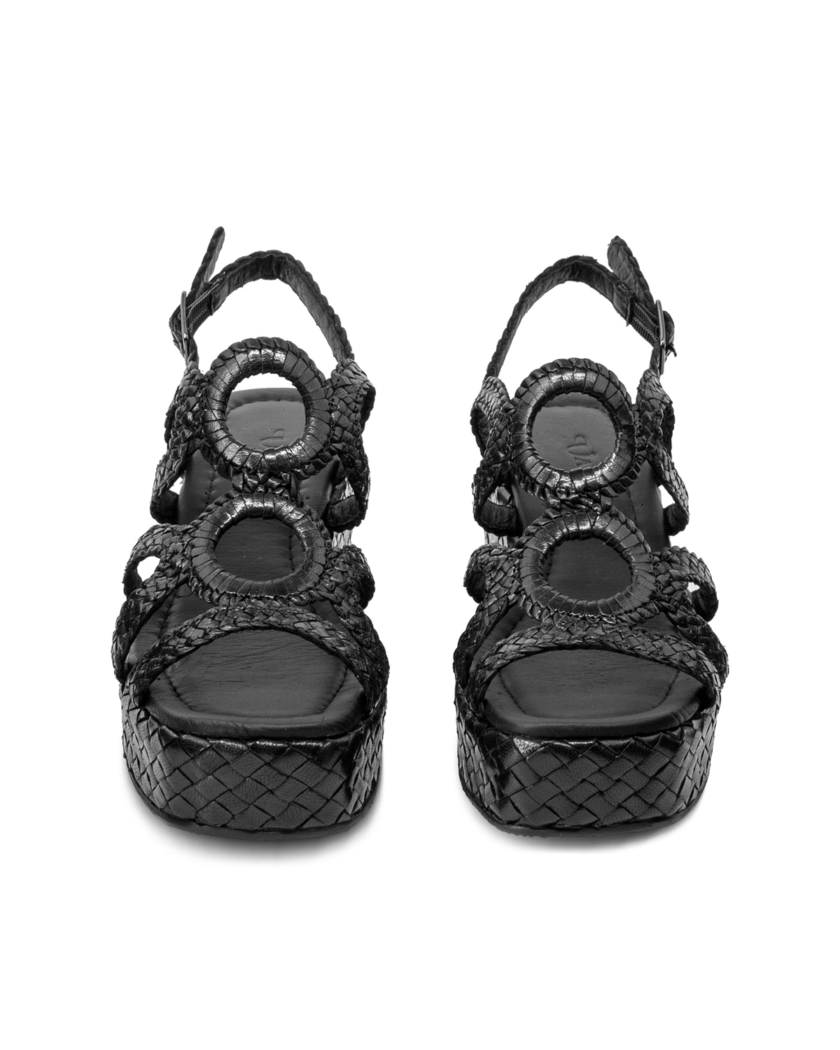VARIO Hakiki Deri El Örgü Platform Topuklu Ayakkabı Z139 Siyah Örgü (Black Knitting)