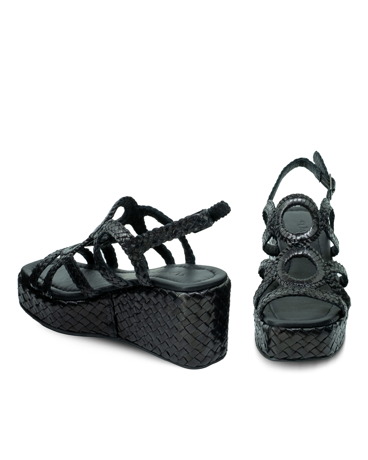 VARIO Hakiki Deri El Örgü Platform Topuklu Ayakkabı Z139 Siyah Örgü (Black Knitting)