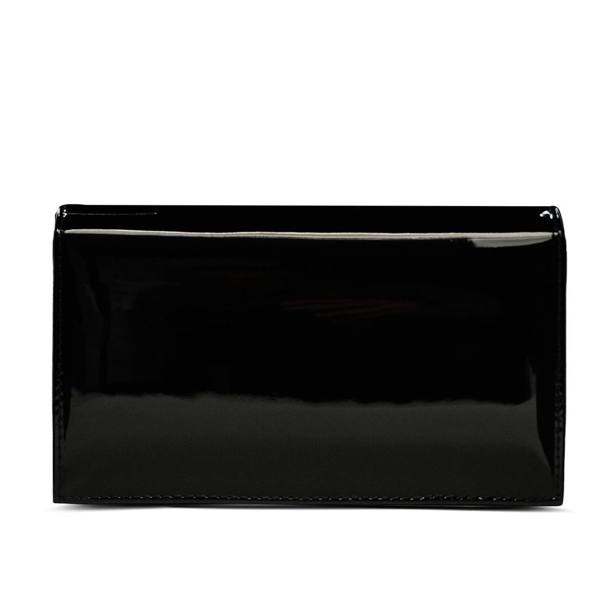 VARIO Hakiki Rugan Deri Taş Detaylı Zincir Askılı Çanta 366 SIYAH RUGAN (Black Patent Leather)