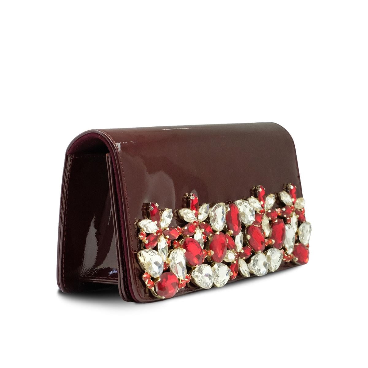 VARIO Taşlı Kadın Çanta S25 BORDO RUGAN (Burgundy Patent Leather)