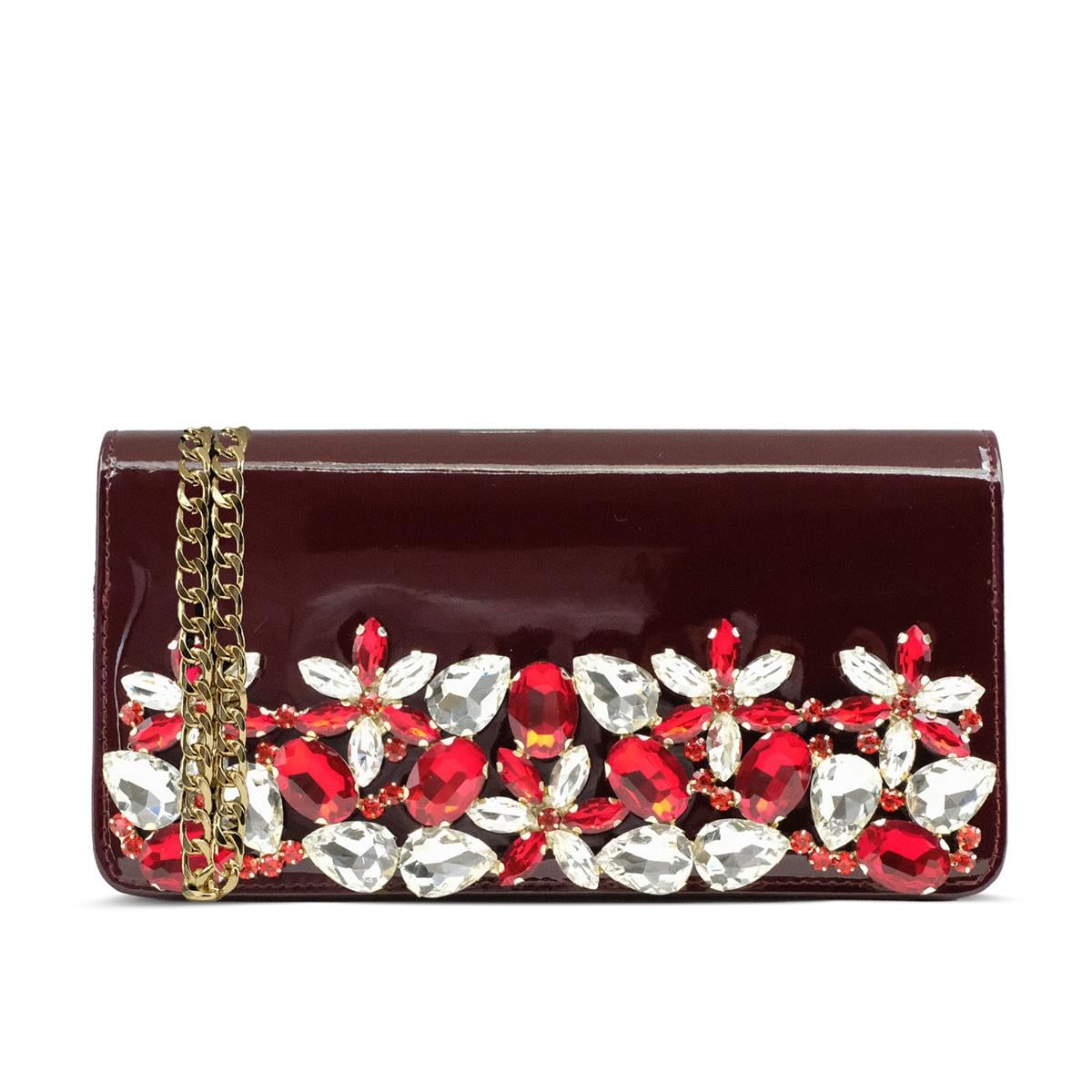 VARIO Taşlı Kadın Çanta S25 BORDO RUGAN (Burgundy Patent Leather)