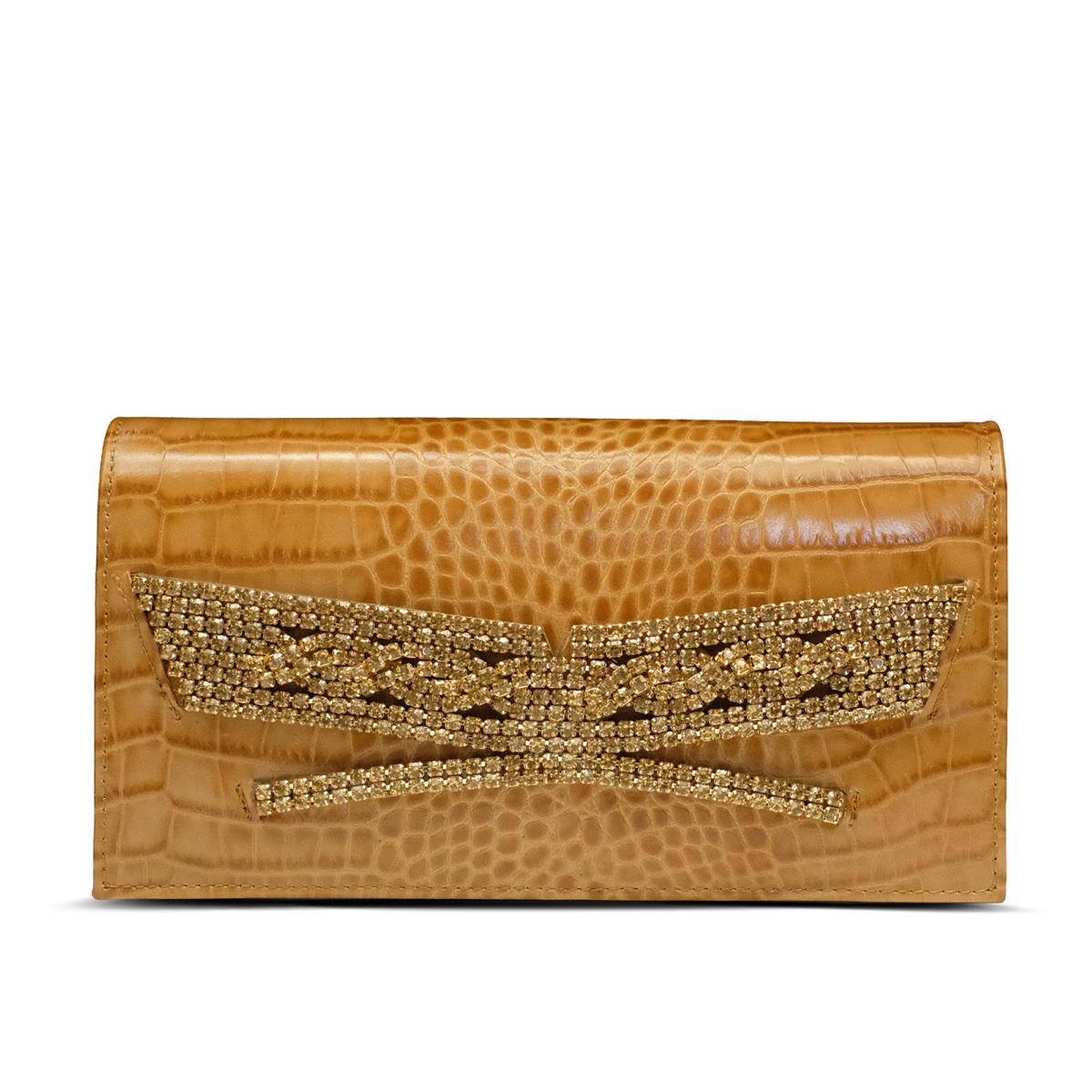 VARIO Hakiki Deri Kroko Baskı Abiye Çanta Z148 TABA BASKI KROKO (Tan Leather Crocodile Print)