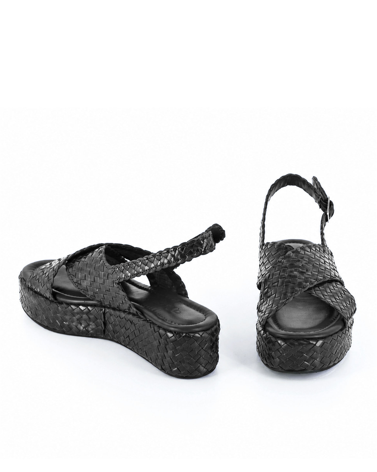 VARIO Hakiki Deri Örgü Platform Sandalet Z139 Siyah Örgü (Black Knitting)
