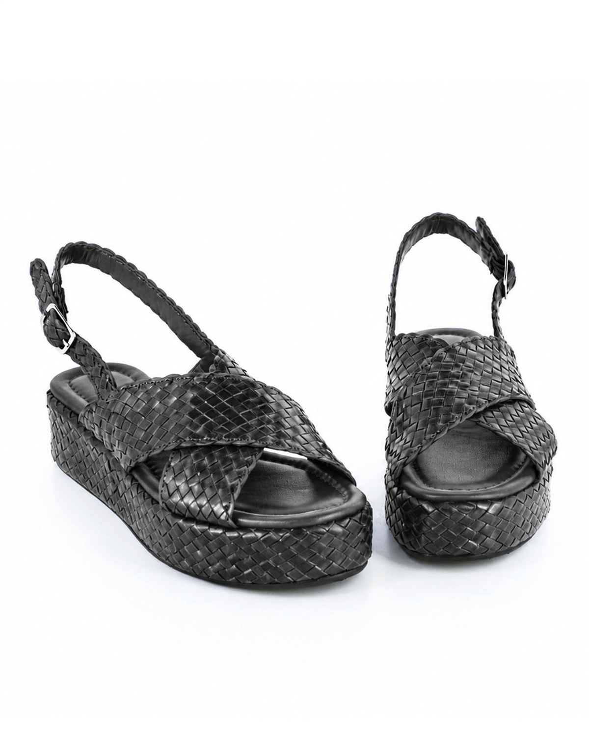 VARIO Hakiki Deri Örgü Platform Sandalet Z139 Siyah Örgü (Black Knitting)