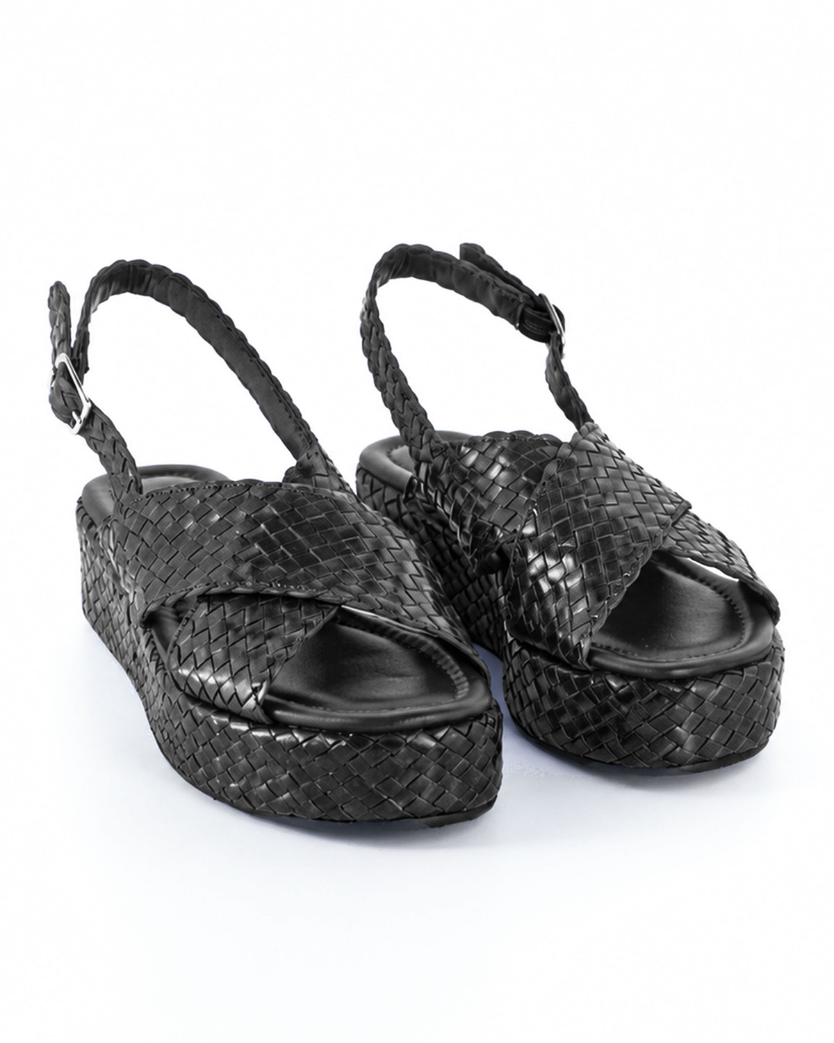 VARIO Hakiki Deri Örgü Platform Sandalet Z139 Siyah Örgü (Black Knitting)