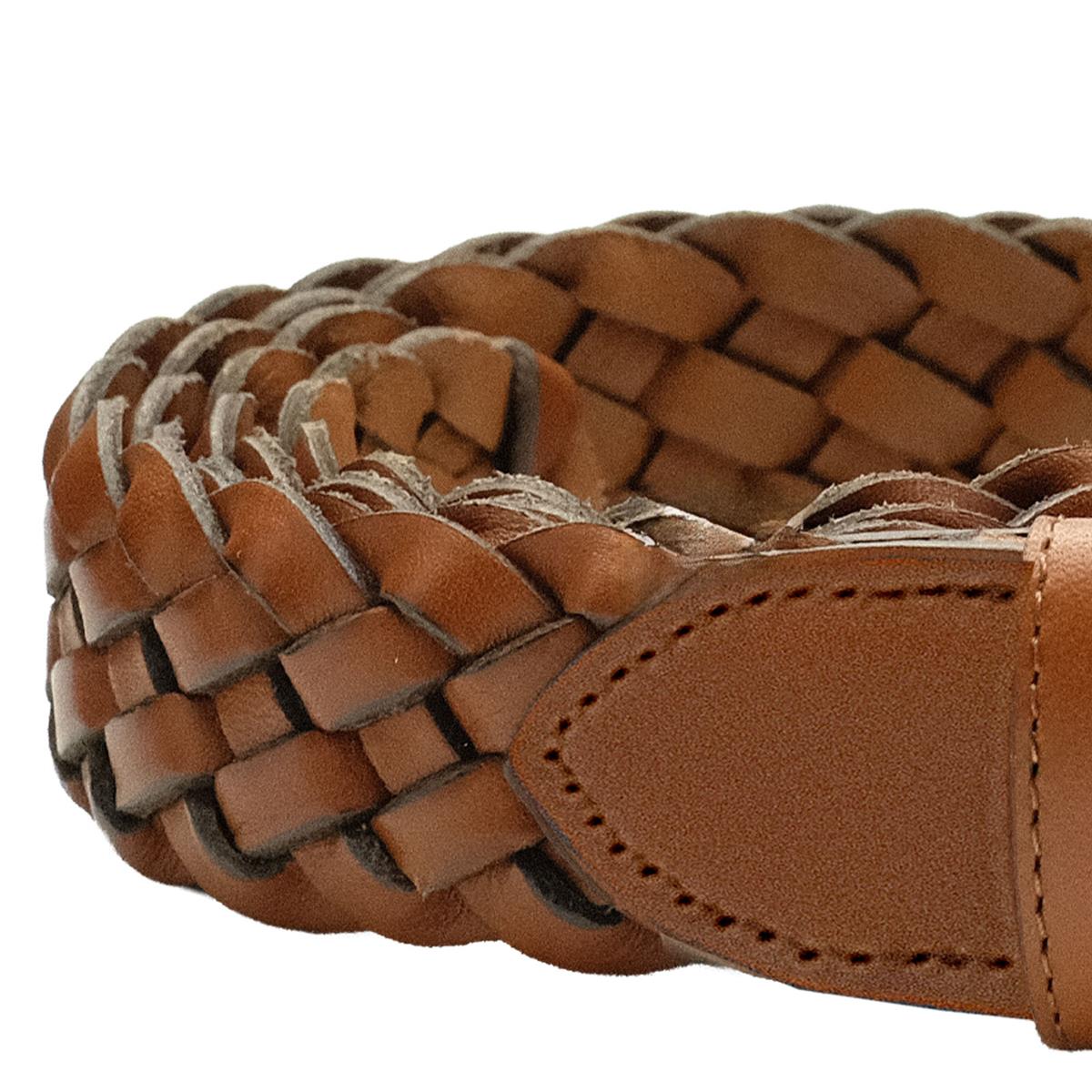 VARIO Hakiki Deri El Örgü Erkek Kemer Z606 TABA ÖRGÜ (Tan Knit)